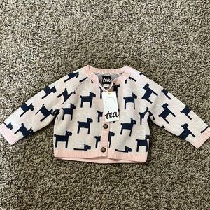 Tea Collection 6-9 month pink reindeer cardigan- NWT